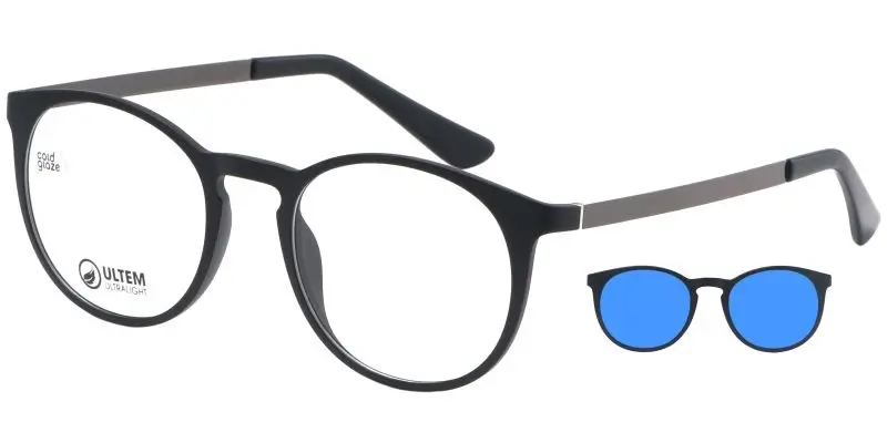 Brýlová obruba se slunečním klipem 2v1 POINT 6070 U07 - černá/kovová, modrý odlesk