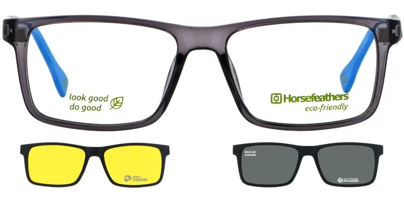 Pánská brýle se slunečním klipem HORSEFEATHERS 3050 T91 - šedá/černá/modrá