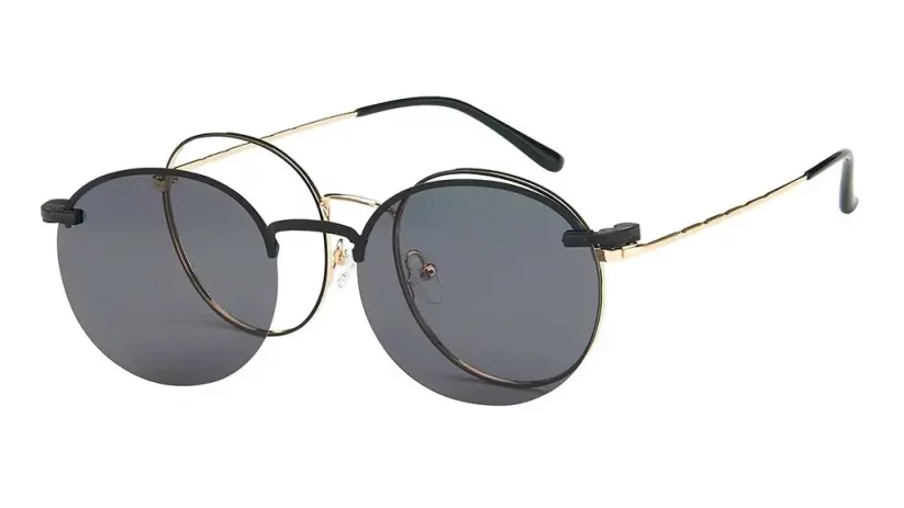 Unisex brýle se slunečním klipem (2v1) London Club LC1138 c1 - černá/zlatá