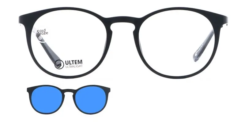 Brýlová obruba se slunečním klipem 2v1 POINT 6070 U07 - černá/kovová, modrý odlesk