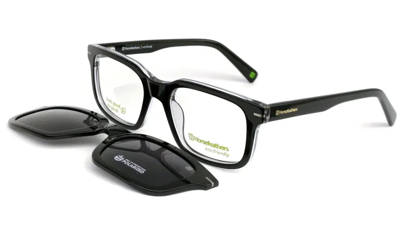 Pánská brýlová obruba se slunečním polarizačním klipem HORSEFEATHERS 3056 c01 - černá
