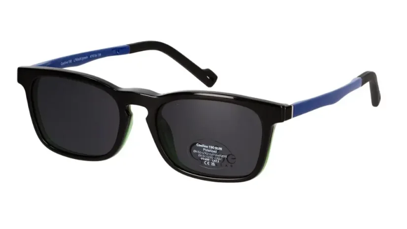 Dětská brýle se slunečním polarizačním klipem (2v1) Cooline 190 c7 black/green - černá/zelená/modrá