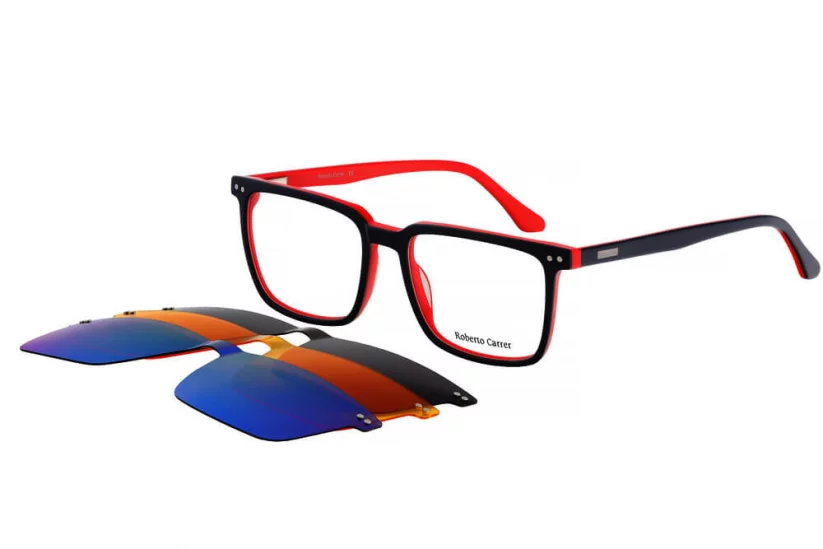 Pánská brýlová obruba se slunečním klipem Roberto Carrer RC 1084 c1 černá-červená