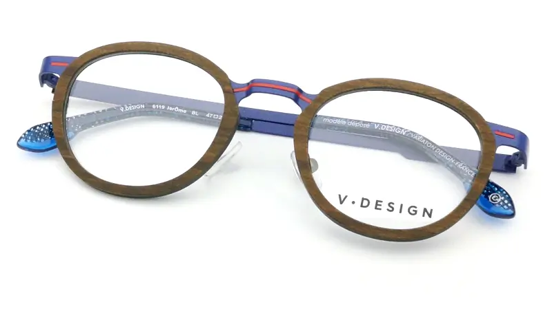 Brýlová obruba V.DESIGN VD6119 Jérôme BL - modrá/červená/dřevo-imitace