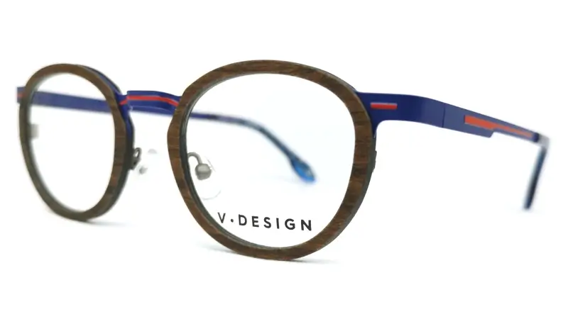 Brýlová obruba V.DESIGN VD6119 Jérôme BL - modrá/červená/dřevo-imitace