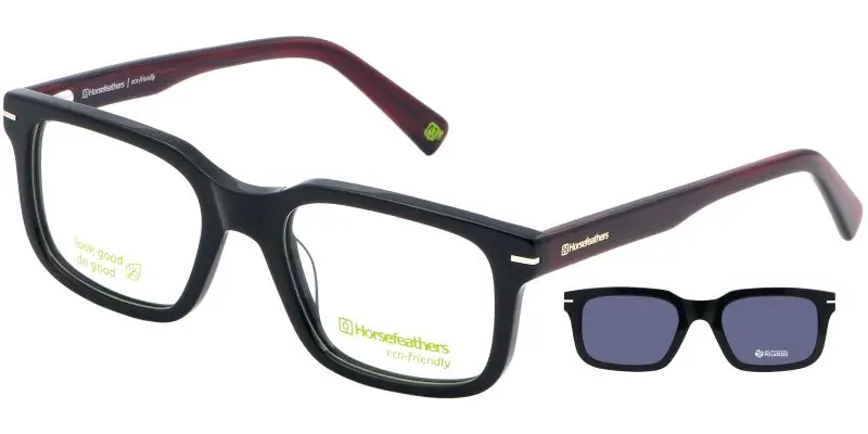 Pánská brýlová obruba se slunečním polarizačním klipem HORSEFEATHERS 3056 c02 - černá/vínová